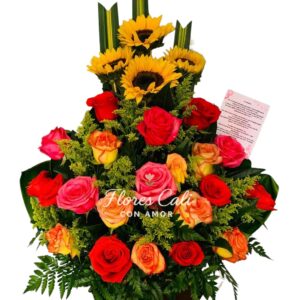 Arreglo de Girasoles y Rosas de Colores 08
