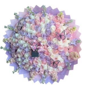 Buchón de Rosas en Tonos Pastel con Mariposas 07