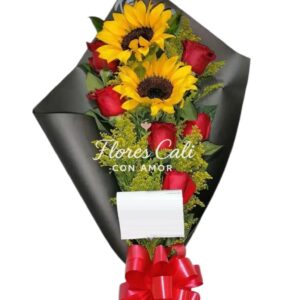 Bouquet de girasoles y rosas rojas 15