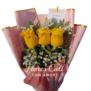 Bouquet de tres rosas amarillas 18