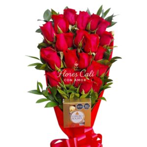 Bouquet de Rosas Rojas con Chocolates Ferrero Rocher 01