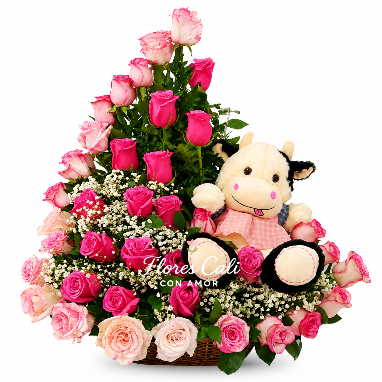 Arreglo floral de rosas rosadas y fucsias 20