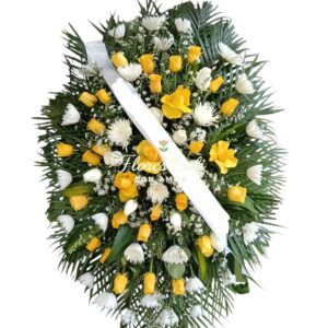 Corona fúnebre blanca y amarilla  03