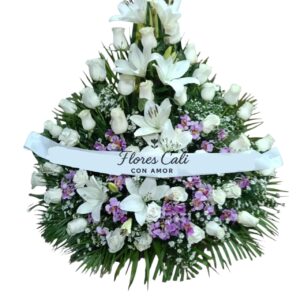 Abanico blanco y lila con lirios y rosas 04