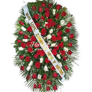 Corona Fúnebre de Rosas Rojas y Blancas 14