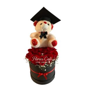 Cilindro de rosas con peluche de Grado 35