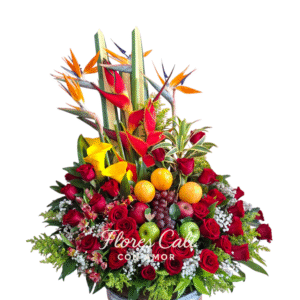 Arreglo Tropical con Rosas Rojas, y Frutas 36