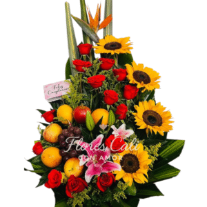 Arreglo Floral con Rosas, Girasoles y Frutas 43
