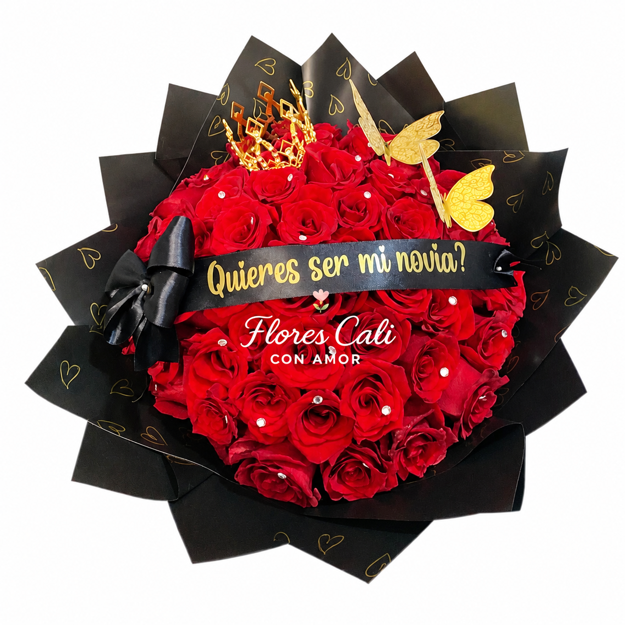 Bouquet Premium de Rosas Rojas con Corona 42