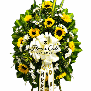 Corona Fúnebre con Girasoles y Flores Blancas 50