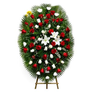 Corona Fúnebre de Rosas Rojas, Rosas Blancas y Lirios 51